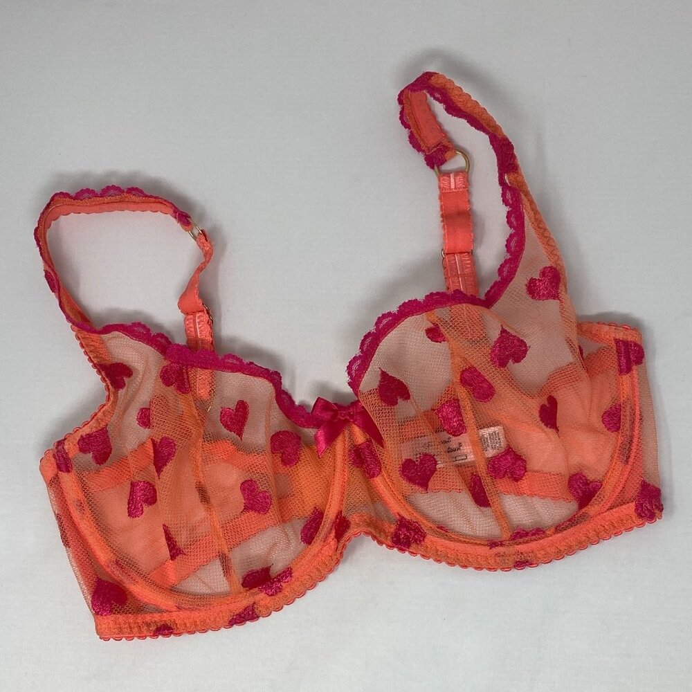 Agent Provocateur Gabby Pink Red Heart Bra 34DD